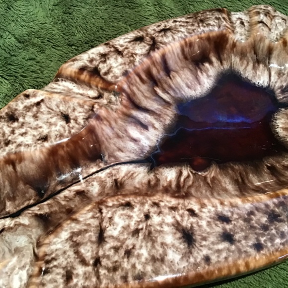 VINTAGE BROWN TONED GLAZED OBLONG CERAMIC ASHTRAY - Picture 5 of 9